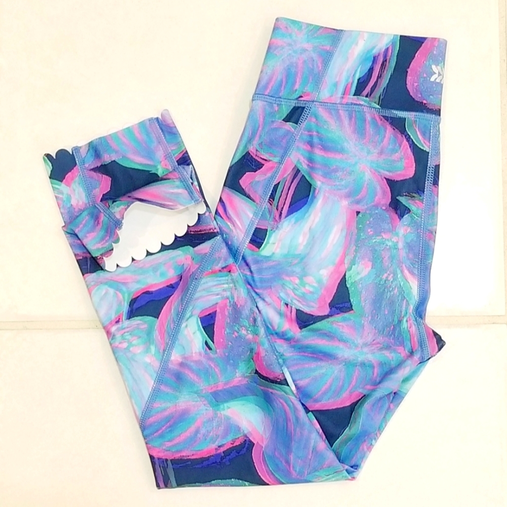 All in Motion Girls' Blue Marble Scallop Hem Leggings L 10-12